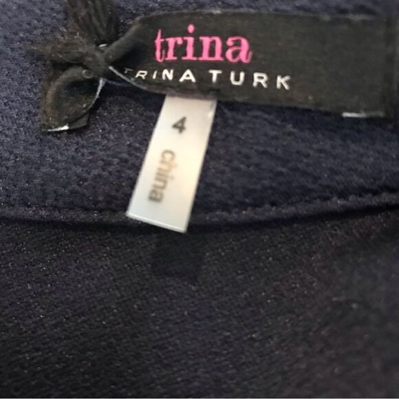 Trina Turk Dress Women’s Size 4 Navy Blue Short Sleeve V-Neck Zipper - Picture 5 of 6